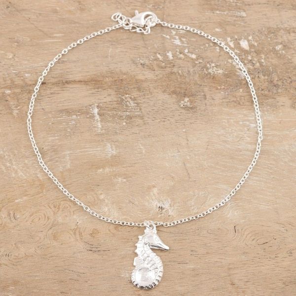 Alternate image for Sterling Silver Seahorse Anklet Galloping Sea