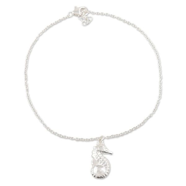 Alternate image for Sterling Silver Seahorse Anklet Galloping Sea