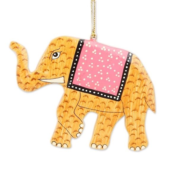 Alternate image for Hand-Painted Yellow Elephant Wood Ornaments Set of 3 Festival Elephants in Yellow