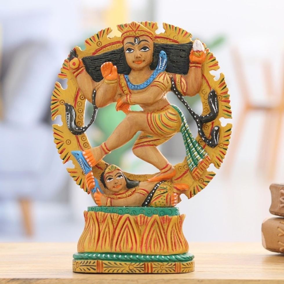 Hand-carved Wood Figurine of God Shiva Nataraja from India 'Majestic Nataraja'