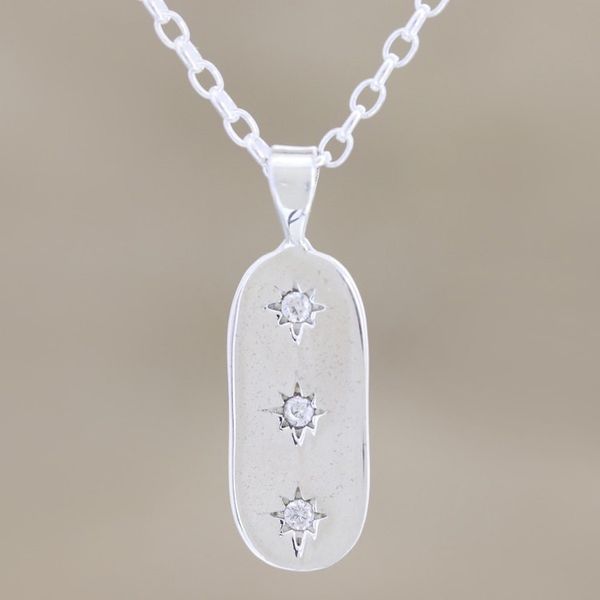 Alternate image for Cubic Zirconia and Sterling Silver Pendant Necklace Star Trio