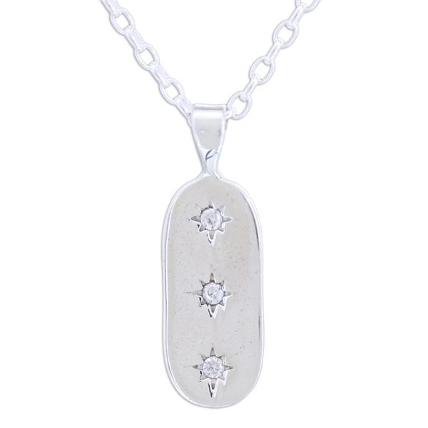 Alternate image for Cubic Zirconia and Sterling Silver Pendant Necklace Star Trio