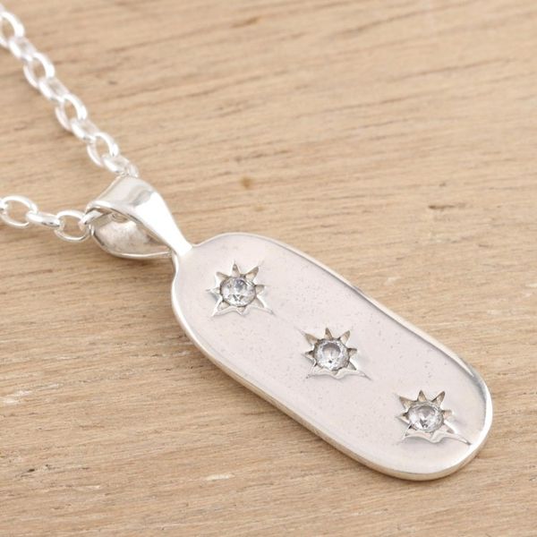 Alternate image for Cubic Zirconia and Sterling Silver Pendant Necklace Star Trio