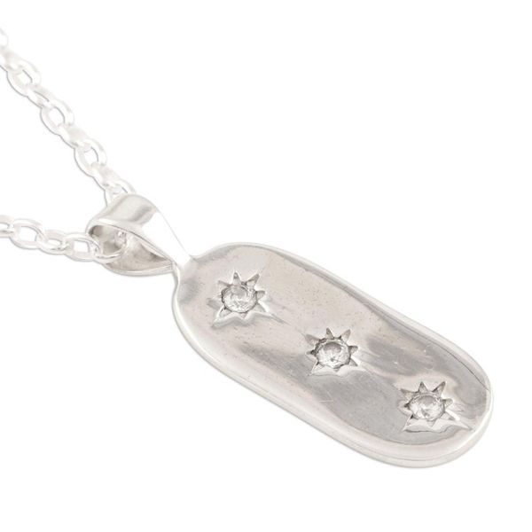 Alternate image for Cubic Zirconia and Sterling Silver Pendant Necklace Star Trio