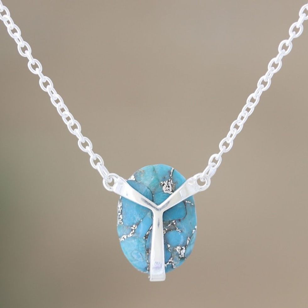 Artisan Crafted Sterling Silver Pendant Necklace 'Modern Scarab'