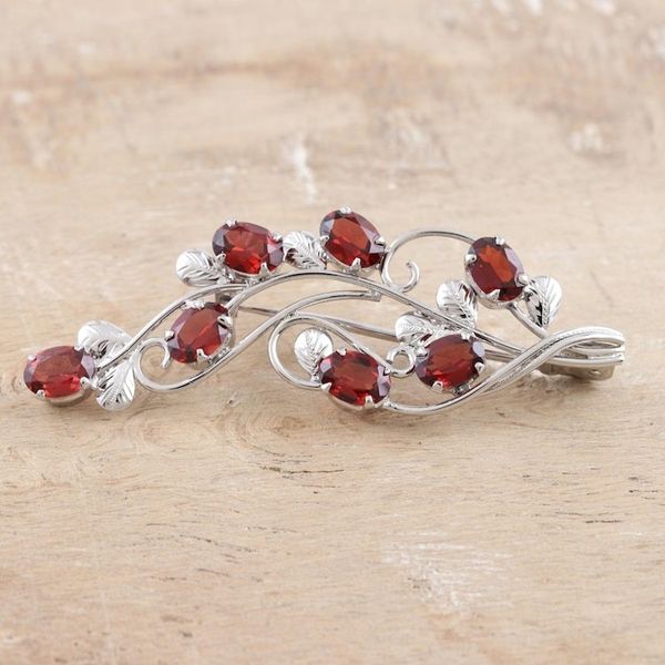Alternate image for Rhodium-Plated Sterling Silver Garnet Brooch Eternal Dream