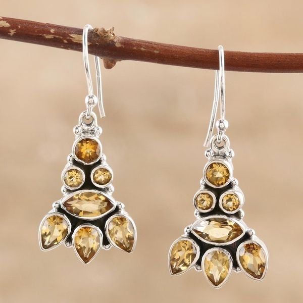 Alternate image for Hand Crafted Sterling Silver and Citrine Dangle Earrings Sparkling Tower
