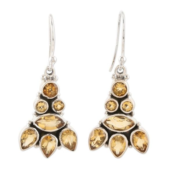 Alternate image for Hand Crafted Sterling Silver and Citrine Dangle Earrings Sparkling Tower