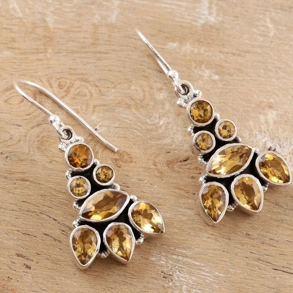 Alternate image for Hand Crafted Sterling Silver and Citrine Dangle Earrings Sparkling Tower