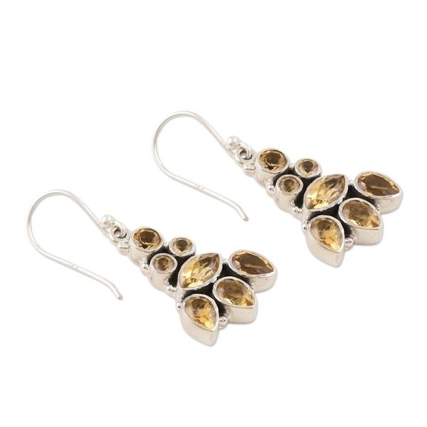Alternate image for Hand Crafted Sterling Silver and Citrine Dangle Earrings Sparkling Tower