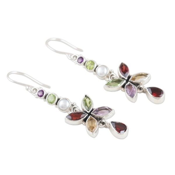 Alternate image for Multi-Gemstone Sterling Silver Dangle Earrings from India Dazzling Flora
