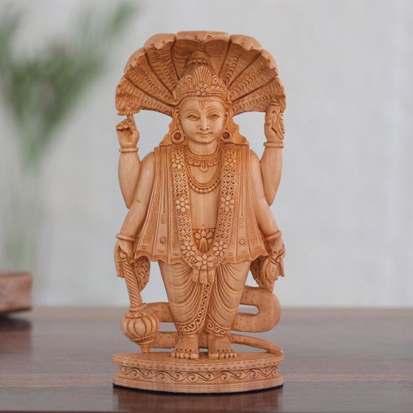 Alternate image for Handmade Kadam Wood Vishnu Sculpture Supreme Vishnu