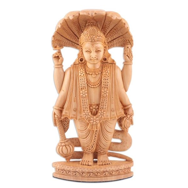Alternate image for Handmade Kadam Wood Vishnu Sculpture Supreme Vishnu