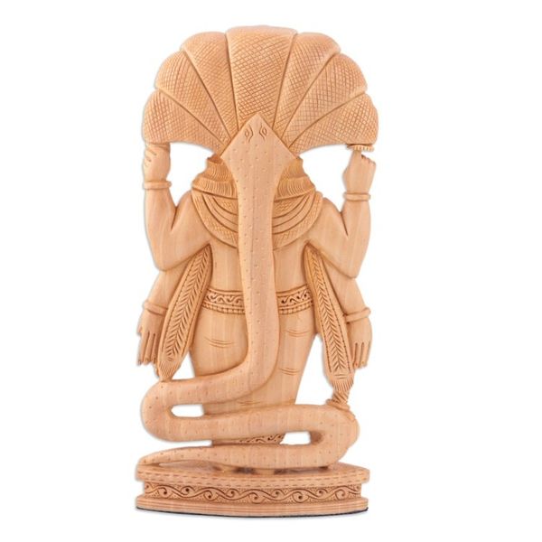 Alternate image for Handmade Kadam Wood Vishnu Sculpture Supreme Vishnu