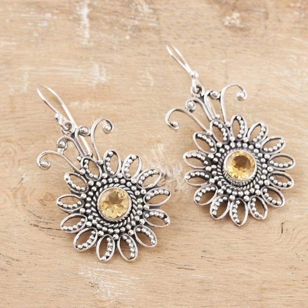 Sterling Silver and Citrine Dangle Earrings 'Floral Games'
