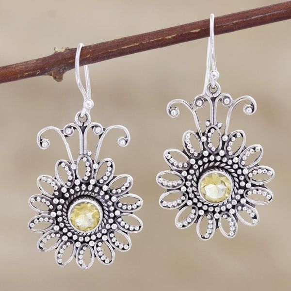 Alternate image for Sterling Silver and Citrine Dangle Earrings Floral Games