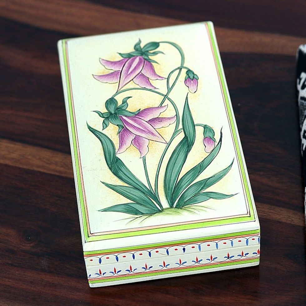 Handcrafted Floral Jewelry Box from India 'Passionate Blossoms'