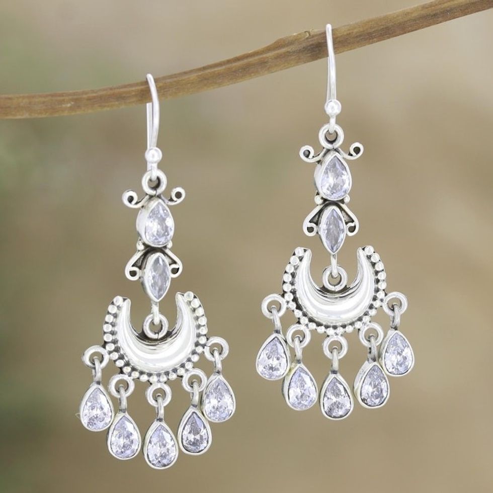 Cubic Zirconia and Sterling Silver Dangle Earrings 'Heaven's Light'