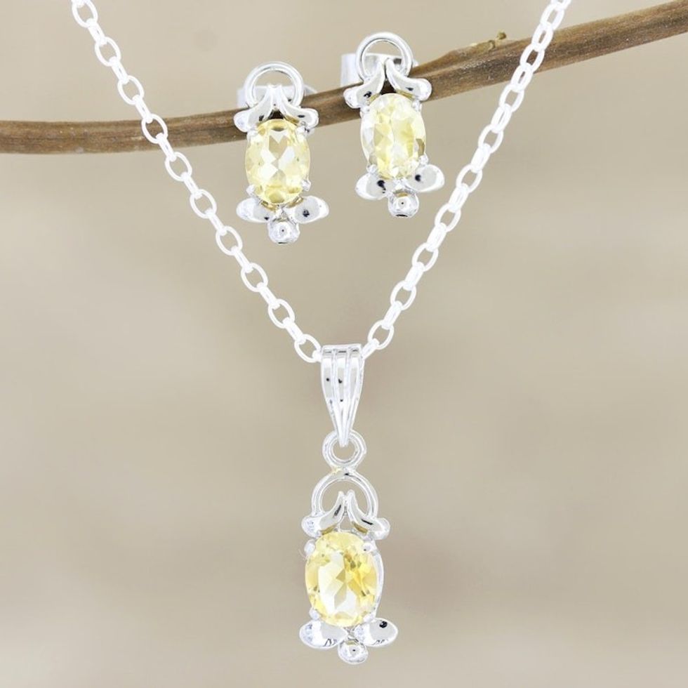 Rhodium-Plated Citrine Jewelry Set 'Sunny Passion'