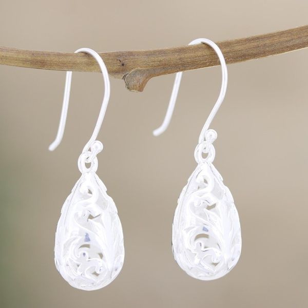 Alternate image for Hand Crafted Sterling Silver Dangle Earrings Burst Open