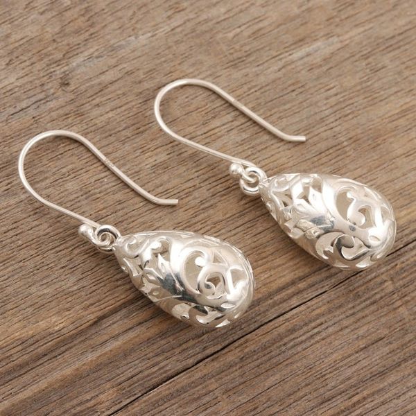 Alternate image for Hand Crafted Sterling Silver Dangle Earrings Burst Open
