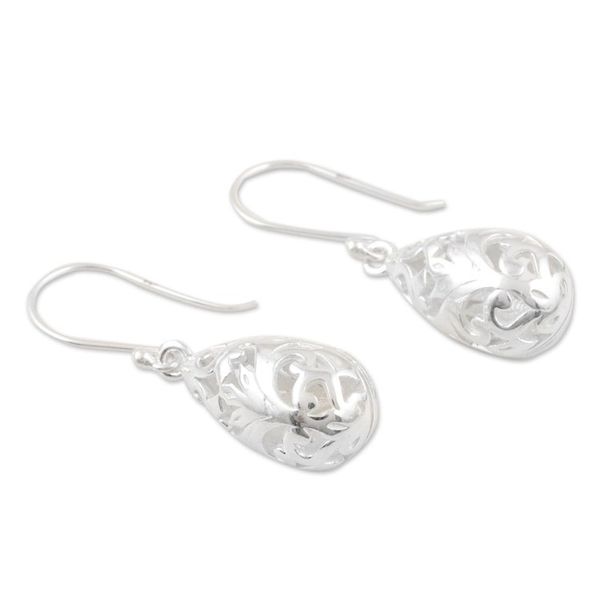 Alternate image for Hand Crafted Sterling Silver Dangle Earrings Burst Open