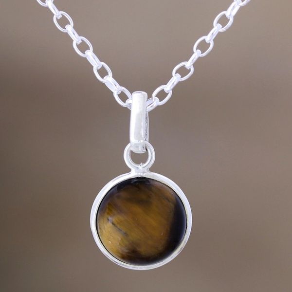 Alternate image for Indian Tigers Eye and Sterling Silver Pendant Necklace Swing Low in Brown