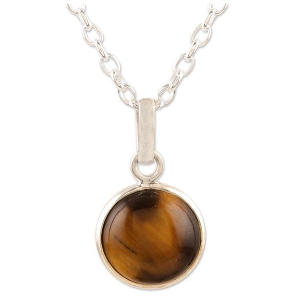 Alternate image for Indian Tigers Eye and Sterling Silver Pendant Necklace Swing Low in Brown