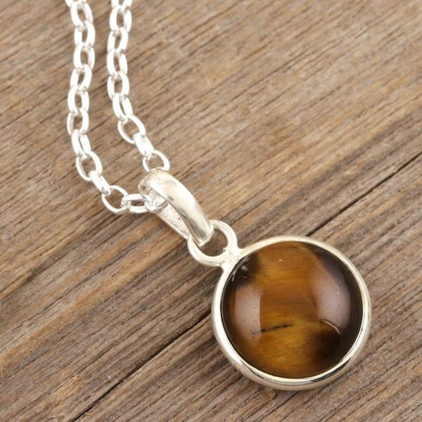 Alternate image for Indian Tigers Eye and Sterling Silver Pendant Necklace Swing Low in Brown