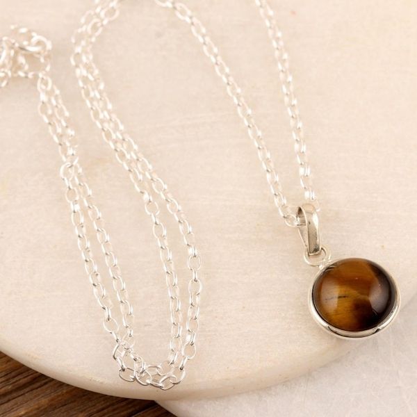Alternate image for Indian Tigers Eye and Sterling Silver Pendant Necklace Swing Low in Brown