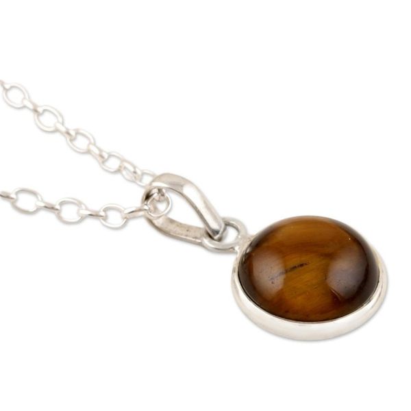 Alternate image for Indian Tigers Eye and Sterling Silver Pendant Necklace Swing Low in Brown