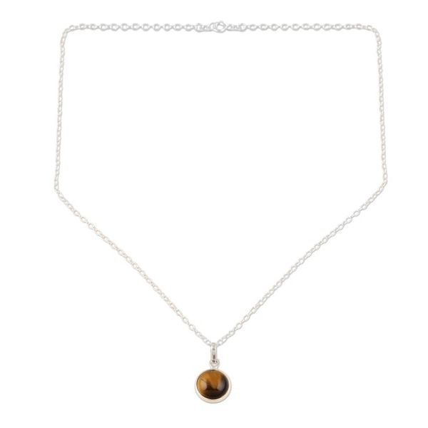 Alternate image for Indian Tigers Eye and Sterling Silver Pendant Necklace Swing Low in Brown