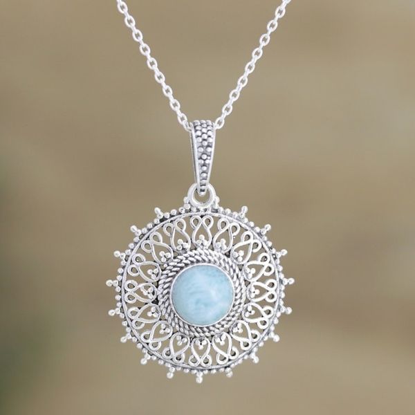 Alternate image for Larimar and Sterling Silver Pendant Necklace from India Indian Sky