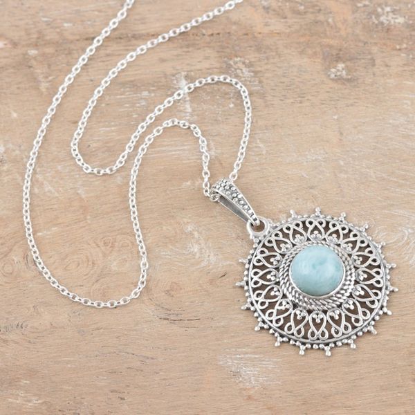 Alternate image for Larimar and Sterling Silver Pendant Necklace from India Indian Sky
