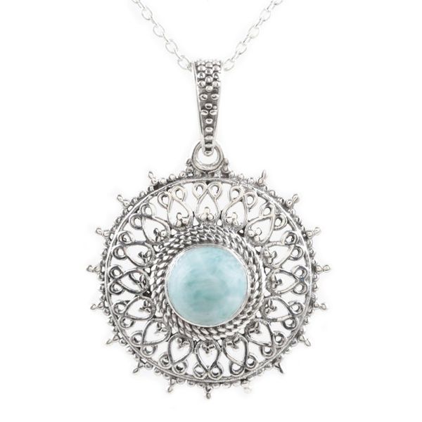 Alternate image for Larimar and Sterling Silver Pendant Necklace from India Indian Sky