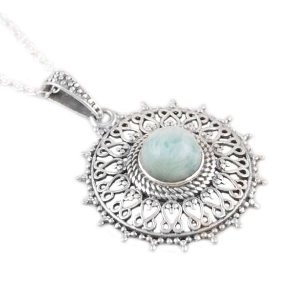 Alternate image for Larimar and Sterling Silver Pendant Necklace from India Indian Sky