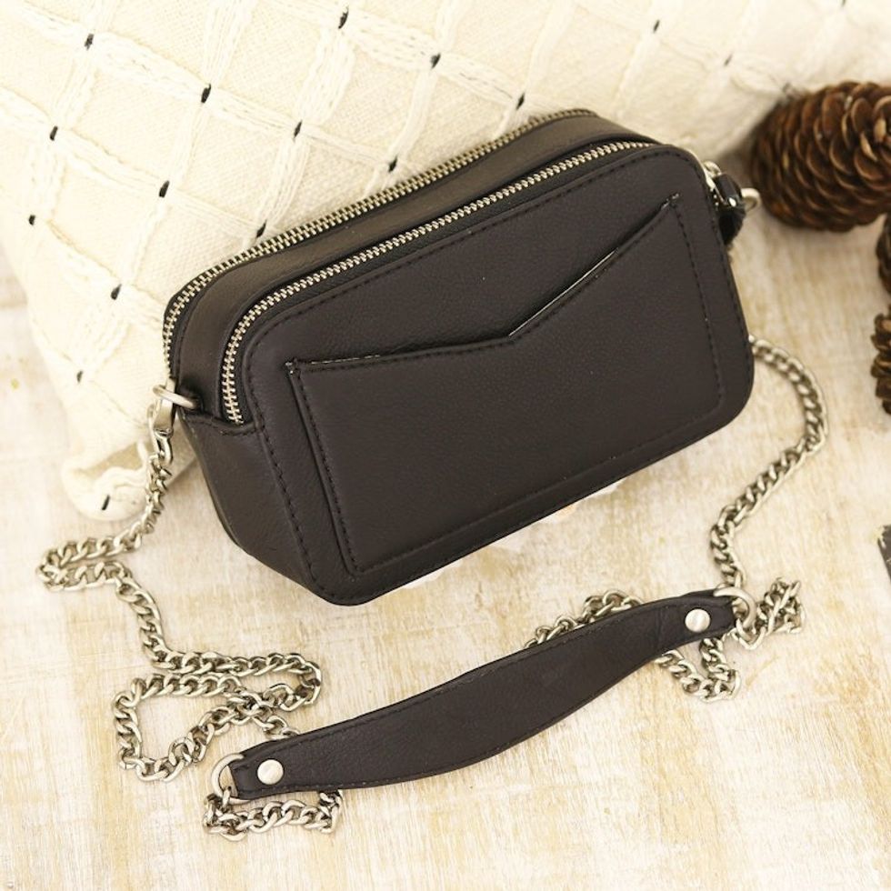 Hand Made Black Leather Sling Bag 'Memory Lane in Black'