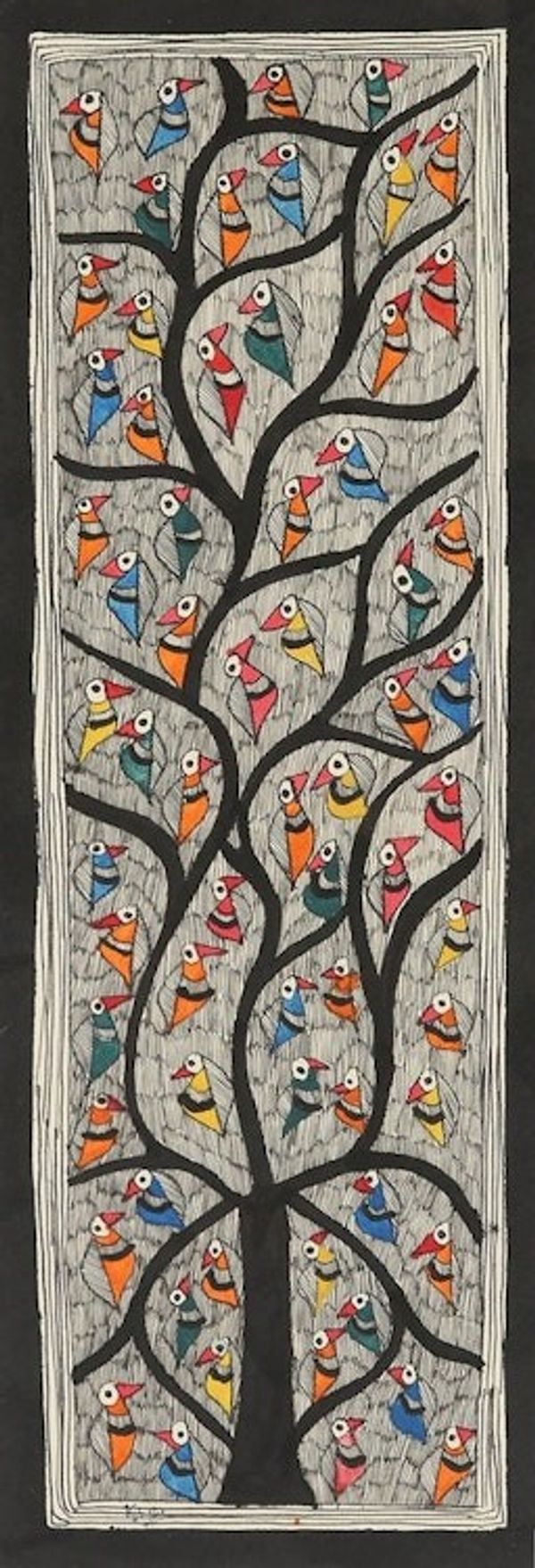Alternate image for Signed Bird Madhubani Painting in Multicolor Tones Birds Saga