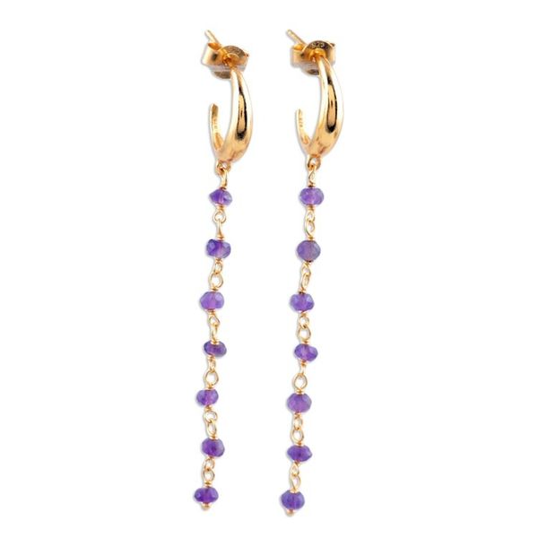 Alternate image for Hand Made Gold-Plated Amethyst Dangle Earrings Golden Torrent in Purple