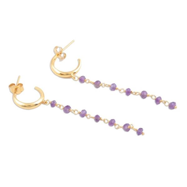 Alternate image for Hand Made Gold-Plated Amethyst Dangle Earrings Golden Torrent in Purple