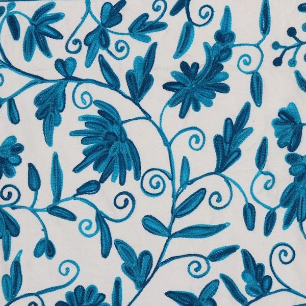 Alternate image for Teal and Turquoise Floral Embroidered Cotton Tablecloth Blooming Serenity