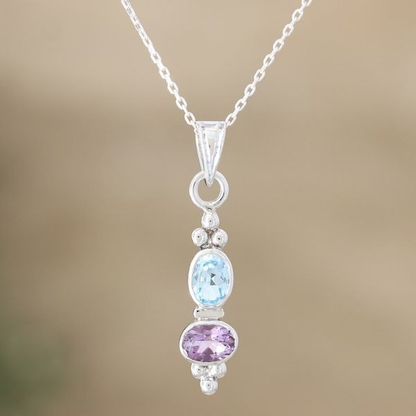 Alternate image for Amethyst and Blue Topaz Pendant Necklace in Sterling Silver Pastel Stones