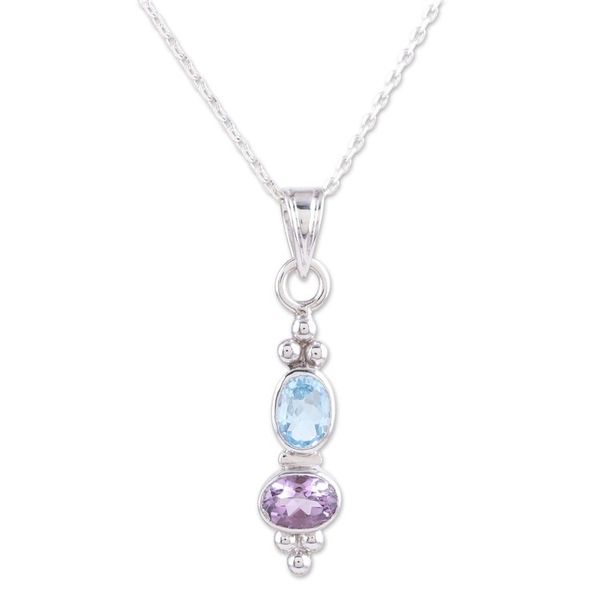 Alternate image for Amethyst and Blue Topaz Pendant Necklace in Sterling Silver Pastel Stones