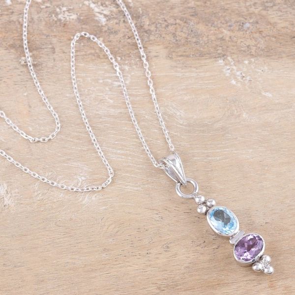 Alternate image for Amethyst and Blue Topaz Pendant Necklace in Sterling Silver Pastel Stones