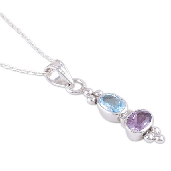 Alternate image for Amethyst and Blue Topaz Pendant Necklace in Sterling Silver Pastel Stones