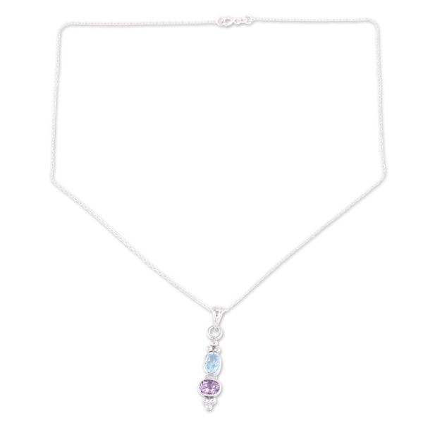 Alternate image for Amethyst and Blue Topaz Pendant Necklace in Sterling Silver Pastel Stones