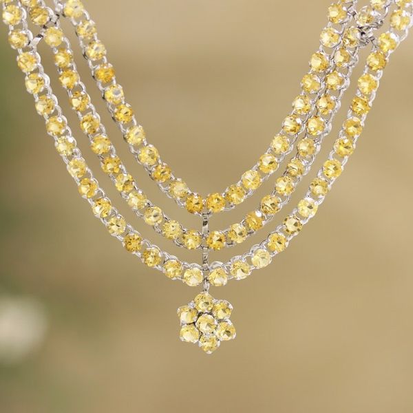 Alternate image for Rhodium-Plated Citrine Pendant Necklace from India Yellow Queen