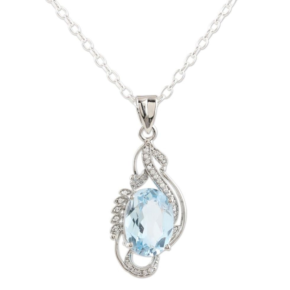 Blue Topaz and Cubic Zirconia Pendant Necklace 'Future Tense'