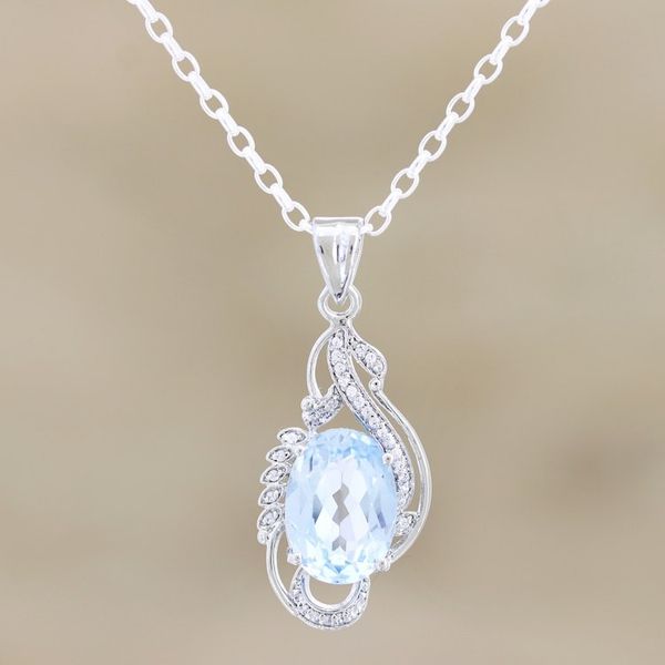 Alternate image for Blue Topaz and Cubic Zirconia Pendant Necklace Future Tense