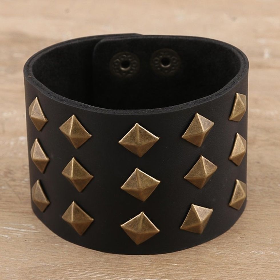 Unisex Leather Cuff with Brass Studs 'Golden Studs'